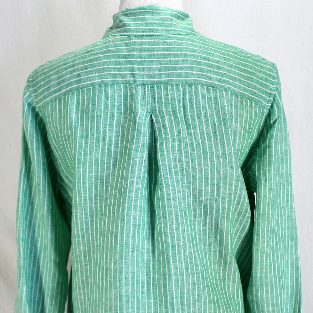 Talbots Linen Shirt Womens Size M Green White Stripe Long Sleeve Button Front - Picture 6 of 8